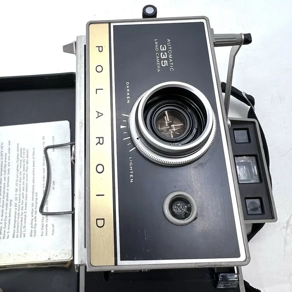 Vintage Polaroid 335 Automatic Land Camera With Case, Flash, Bulbs & Literature